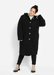 Plyšový kabát s kapucí a kapsami, bonprix