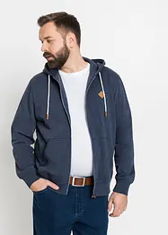 Mikina na zapínání s kapucí a s detaily z umělé kůže, bonprix