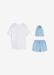 Krátké pyžamo se žerzejovým tričkem a tkanými šortkami s průhmatovými kapsami, v praktickém pytlíku, bpc bonprix collection