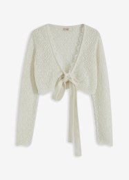 Krátký pletený, zavinovací kabátek s krajkovými vsadkami, BODYFLIRT boutique