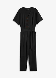 Jumpsuit ze strukturovaného žerzeje, s páskem na zavazování, nad kotníky, bpc bonprix collection