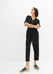 Jumpsuit ze strukturovaného žerzeje, s páskem na zavazování, nad kotníky, bpc bonprix collection