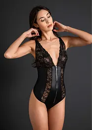 Body tanga overt s mokrým vzhledem a zipem, VENUS