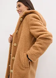 Plyšový kabát s kapucí a kapsami, bonprix