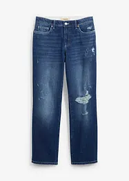 Džíny Straight, Mid Waist, pohodlný pas, nízký podíl streče, zkrácené, bonprix
