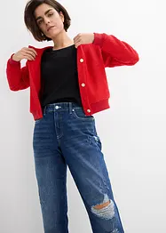 Džíny Straight, Mid Waist, pohodlný pas, nízký podíl streče, zkrácené, bonprix