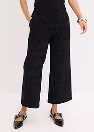 Culotte kalhoty z materiálu s dírkovanou výšivkou, bonprix