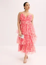 Midi šaty s volány, z jemného tylu, bonprix