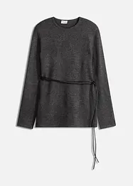 Pletené tričko s podílem vlny a vázačkou z imitace kůže, bonprix