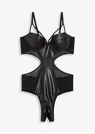 Body tanga ouvert z materiálu s mokrou úpravou, bonprix
