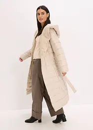 Prošívaný kabát s aplikací z imitace vlny a s vázačkou, nepromokavý (2dílná souprava), bonprix