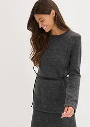 Pletené tričko s podílem vlny a vázačkou z imitace kůže, bonprix