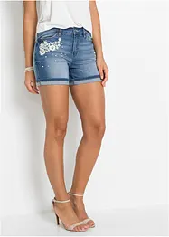 Džínové šortky s aplikací, Mid Waist, bonprix