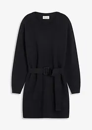 Krátké pletené šaty s podílem měkké vlny a s páskem, bonprix