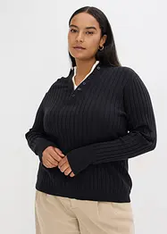 Žebrovaný svetr z jemné pleteniny s viskózou, vzhled 2 v 1, bonprix