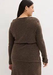 Pletené tričko s podílem vlny a vázačkou z imitace kůže, bonprix