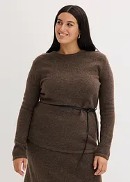 Pletené tričko s podílem vlny a vázačkou z imitace kůže, bonprix