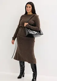 Pletené tričko s podílem vlny a vázačkou z imitace kůže, bonprix