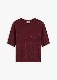 Svetr z jemné pleteniny, se třpytivými kamínky, poloviční rukáv, bonprix