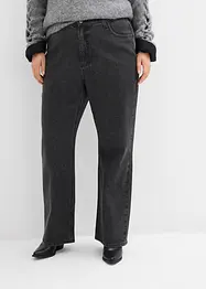 Volné džíny Straight, High Waist, pohodlný pas, se štrasem, bonprix