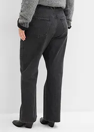 Volné džíny Straight, High Waist, pohodlný pas, se štrasem, bonprix