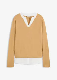 Svetr z jemného úpletu, s halenkovou vsadkou, bonprix