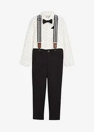 Košile s dlouhým rukávem, strečové kalhoty, šle a motýlek (4dílná souprava), bonprix