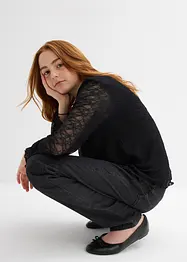 Triko s dlouhým rukávem, z krajky, bonprix