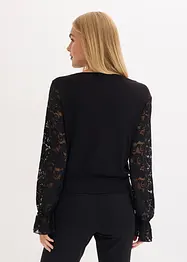 Triko s dlouhým rukávem a krajkou, bonprix