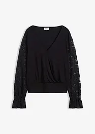 Triko s dlouhým rukávem a krajkou, bonprix