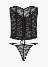 Korzet a kalhotky tanga z krajky (2dílná souprava), bonprix