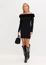 Pletené šaty s lemem z umělé kožešiny, bonprix