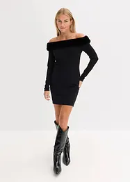 Pletené šaty s lemem z umělé kožešiny, bonprix