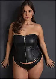 Korzet + kalhotky tanga z umělé kůže (2dílná souprava), bonprix