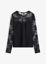 Triko s dlouhým rukávem, z jemné krajky, bonprix