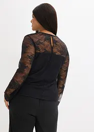 Triko s dlouhým rukávem, z jemné krajky, bonprix