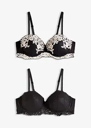 Balkonetová podprsenka s dvoubarevnou krajkou (2 ks v balení), bonprix