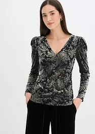 Tričko s dlouhým rukávem, ze sametu s vypalovaným vzorem, bonprix