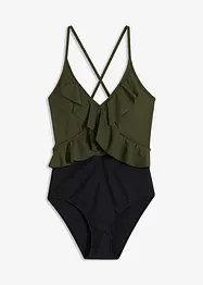 Jednodílné plavky s prostřihem a volány, bonprix