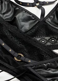 Podprsenka, tanga, podvazky s mokrým efektem (3dílná souprava), bonprix