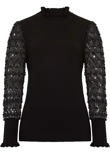 Svetr s rolákovým límcem a dekorativními šifonovými rukávy, bonprix