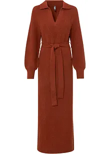 Maxi pletené šaty s páskem (2dílná souprava), bonprix