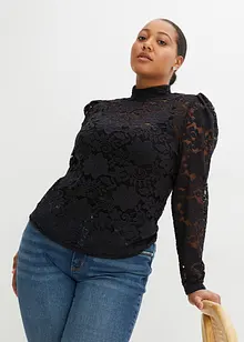 Přiléhavé krajkové tričko s dlouhým rukávem, bonprix