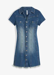 Džínové šaty s knoflíky a nezačištěným spodním okrajem, bonprix