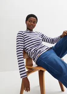 Proužkované triko s výšivkou, dlouhý rukáv, bonprix