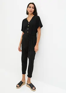 Jumpsuit ze strukturovaného žerzeje, s páskem na zavazování, nad kotníky, bpc bonprix collection