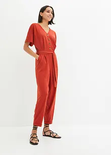 Jumpsuit ze strukturovaného žerzeje, s páskem na zavazování, nad kotníky, bpc bonprix collection