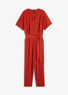 Jumpsuit ze strukturovaného žerzeje, s páskem na zavazování, nad kotníky, bpc bonprix collection