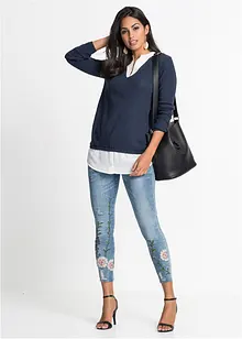 Svetr z jemného úpletu, s halenkovou vsadkou, bonprix