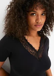 Body s polovičními rukávy, z modalu s krajkou, bonprix